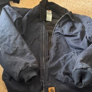 Vintage Carhartt men’s Santa Fe sandstone navy blue collar farm coat jacket